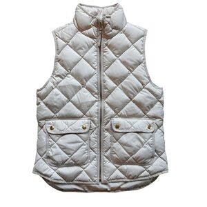 J Crew Quilted Down Puffer Vest Womens Small Ivory Cream Zip Front